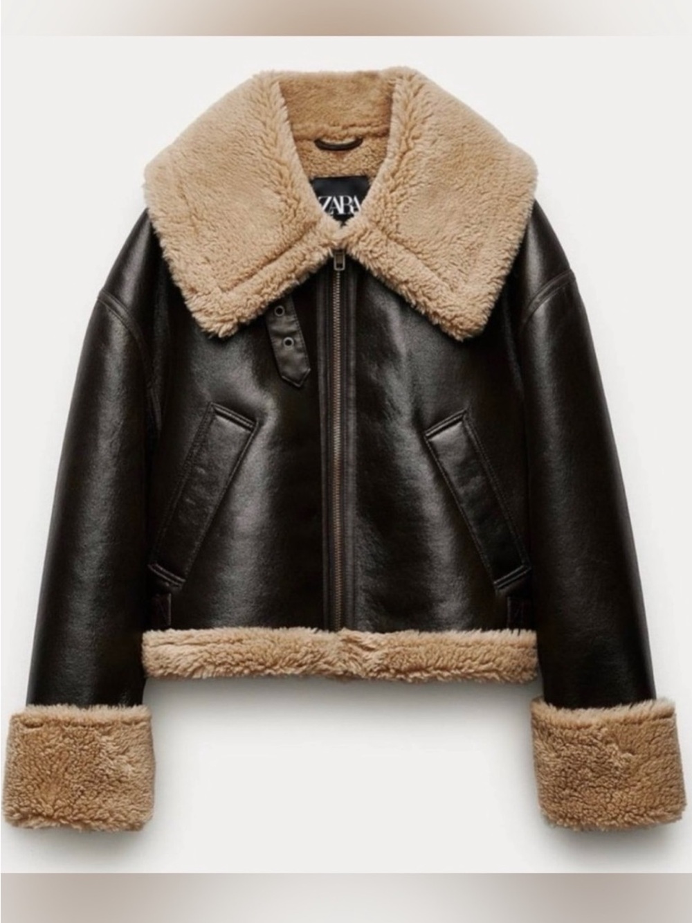 Zara Faux Leather Shearling Aviator Jacket size large